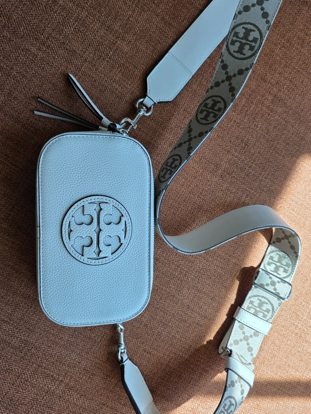 Tory Burch Light Blue Logo Crossbody Camera Bag